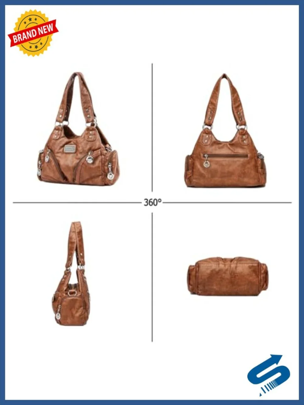 Women Faux Leather Hobo Handbag with Multiple Pockets, Top Handle, Crossbody